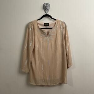 Bob Mackie M light pink silver metallic winter wonderland long sleeve blouse